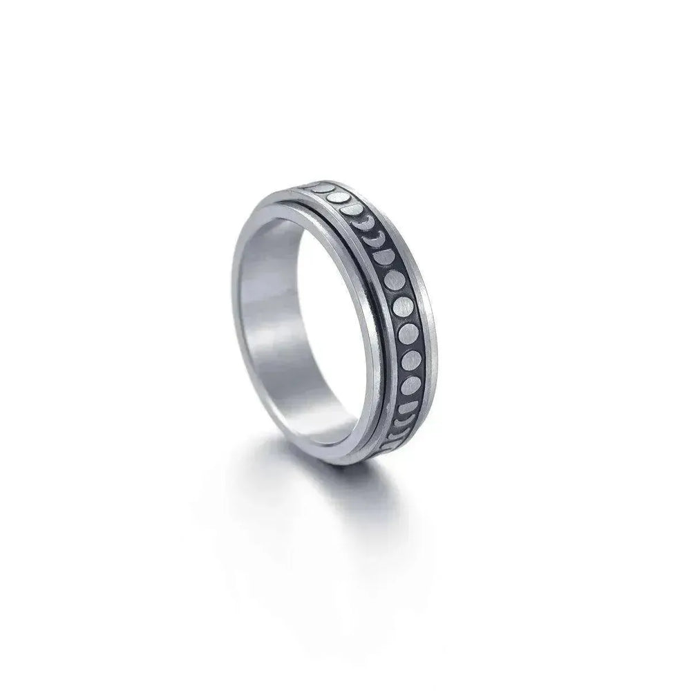 Bague pour femme en acier inoxydable titane avec étoiles et lune rotatives - EX-STOCK CANADA