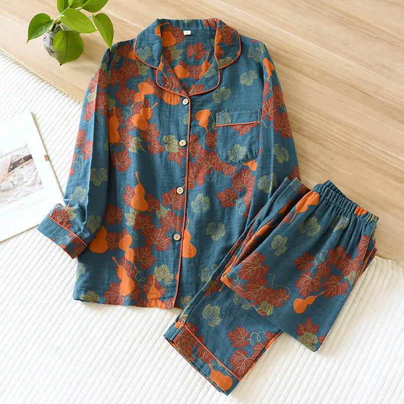 Thin Cotton Gauze Yarn-dyed Jacquard Pajamas Suit For Women - EX-STOCK Canada