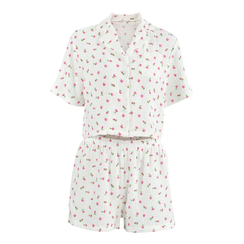 Thin Cotton Printed Comfortable Loose Breathable Short-sleeved Shorts Summer Pajamas Home Wear For Women - EX-STOCK Canada