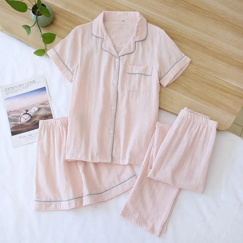 Pyjama trois pièces en gaze de coton pour femmes - EX-STOCK Canada