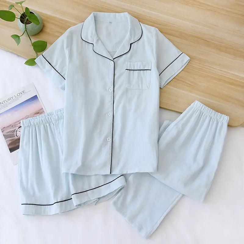 Pyjama trois pièces en gaze de coton pour femmes - EX-STOCK Canada