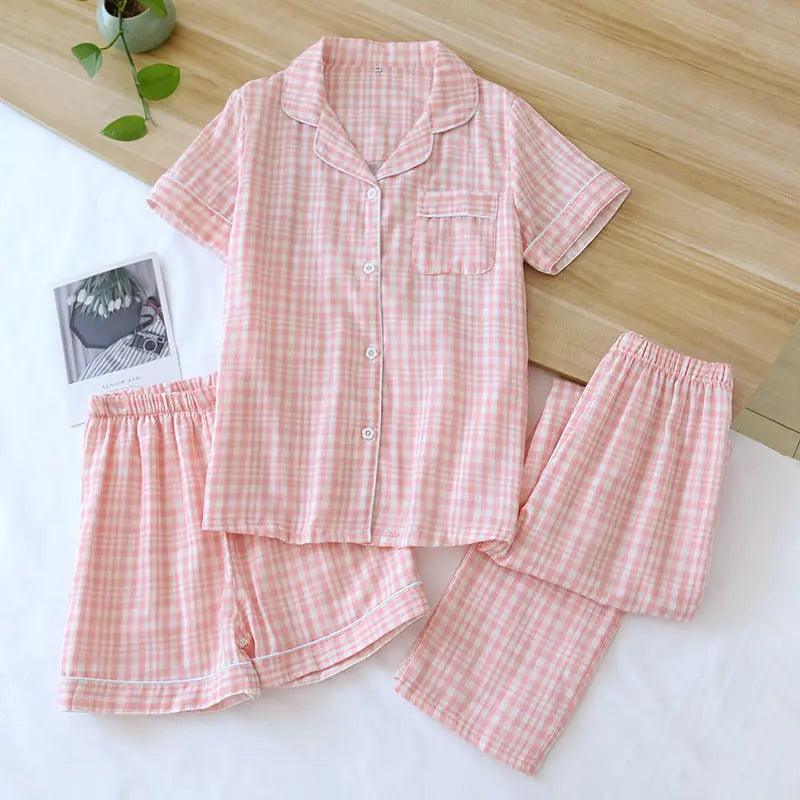 Pyjama trois pièces en gaze de coton pour femmes - EX-STOCK Canada