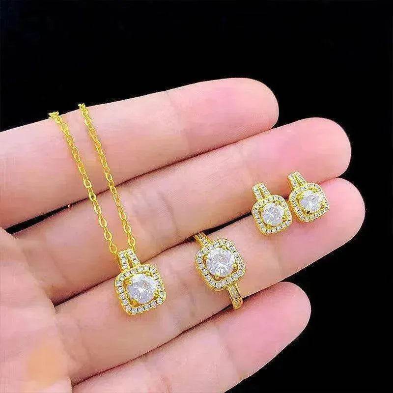 Three-piece Fashion Micro Inlaid Zircon Suit Women Necklace Earring Ring - EX-STOCK Canada