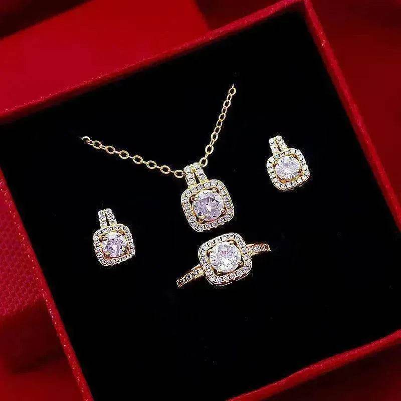 Three-piece Fashion Micro Inlaid Zircon Suit Women Necklace Earring Ring - EX-STOCK Canada