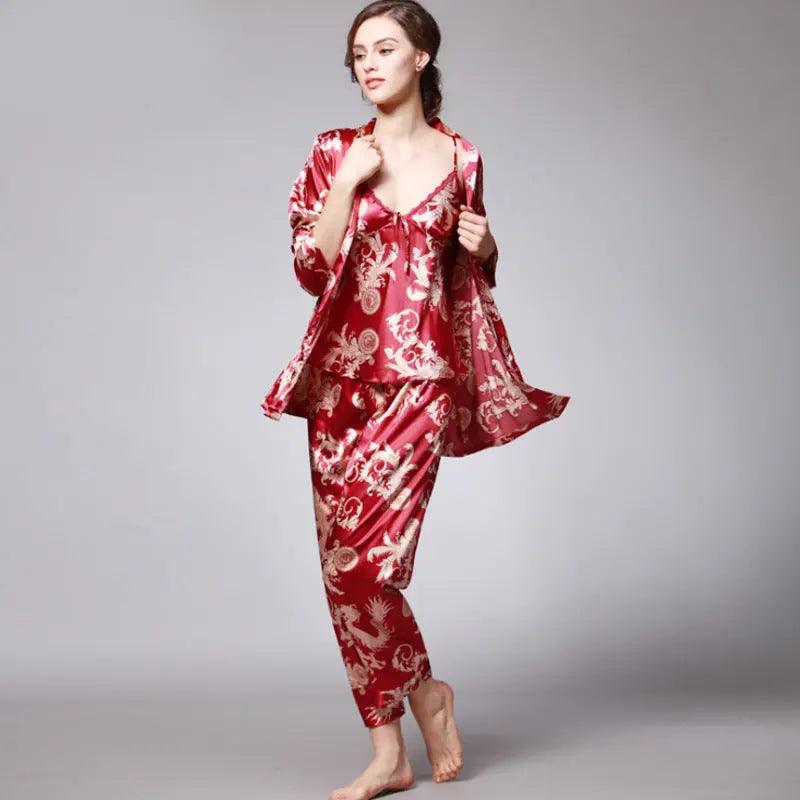 Pyjama en soie trois pièces pour femmes - EX-STOCK Canada