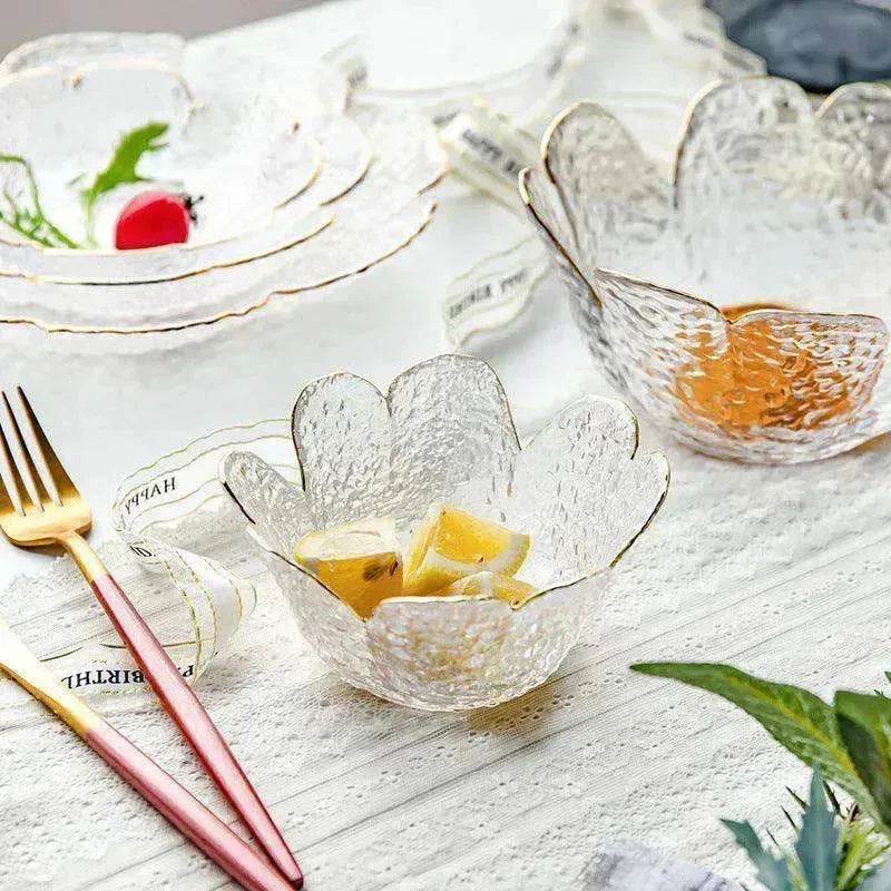 Traditional Japanese Style Hammer Pattern Petal Glass Bowl Set - EX-STOCK Canada