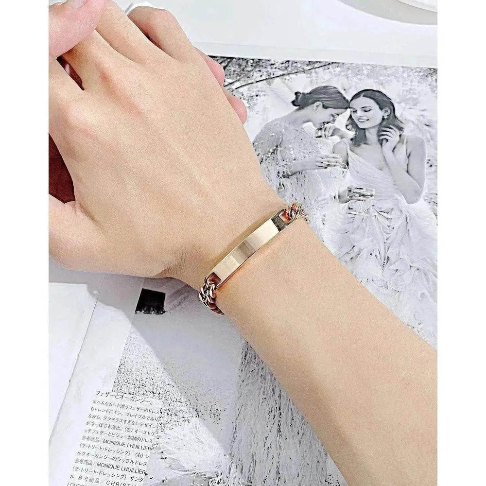 Bracelet en acier titane unisexe à plaque courbée plaqué or rose - EX-STOCK Canada