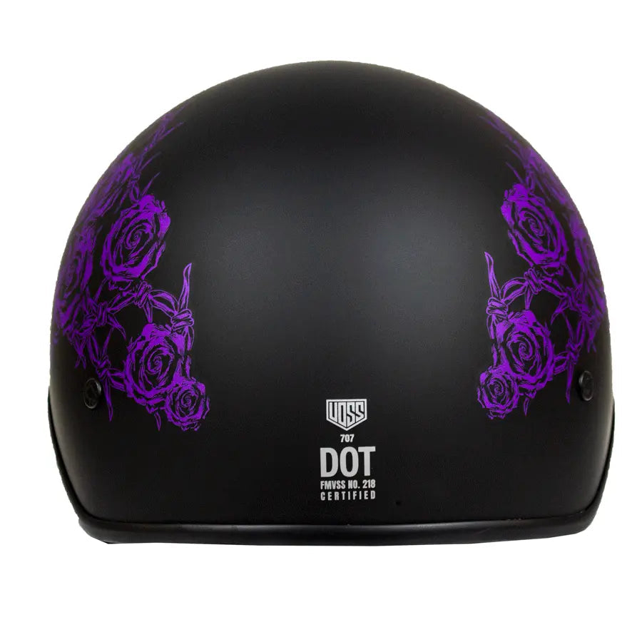 Casco Mitad VOSS 707FRP Negro con Calavera y Rosa con ViseraEX-STOCK Canada