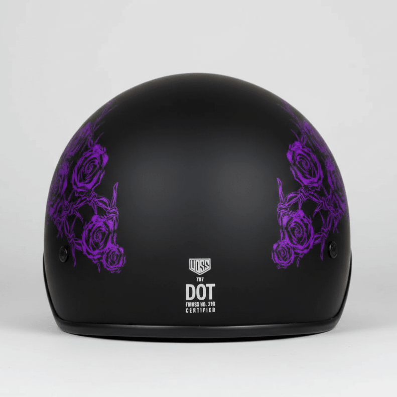 Casque demi-visage VOSS 707FRP noir Crâne et Rose avec visière
