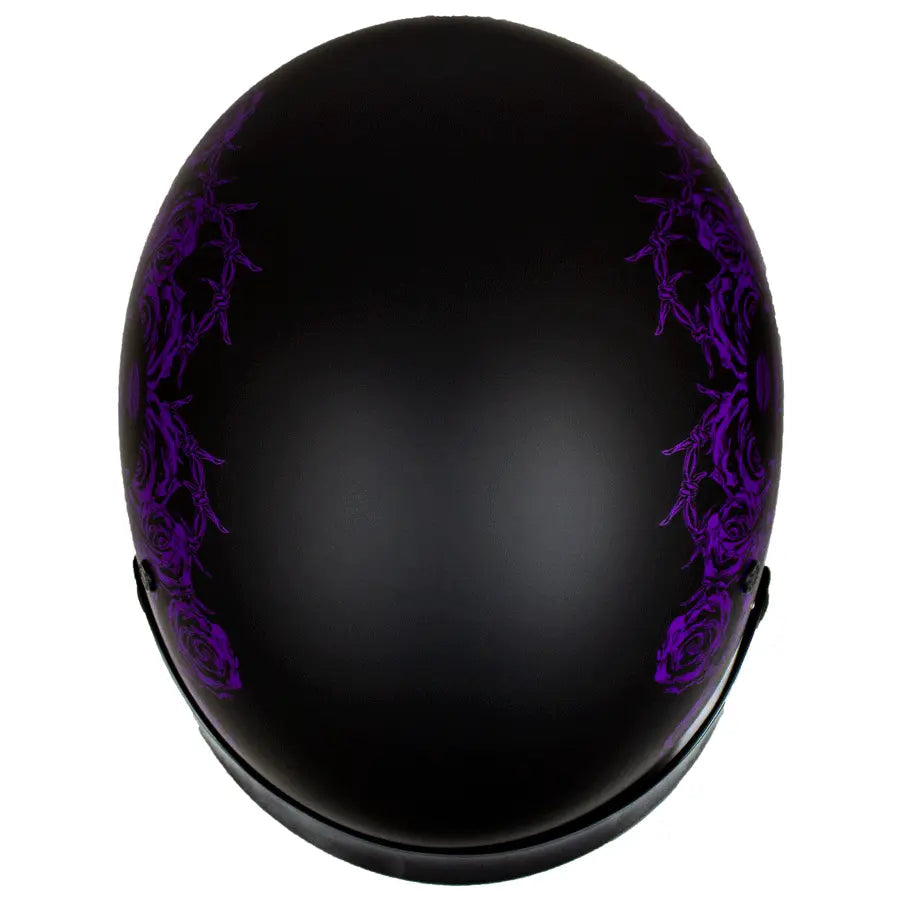 Casco Mitad VOSS 707FRP Negro con Calavera y Rosa con ViseraEX-STOCK Canada