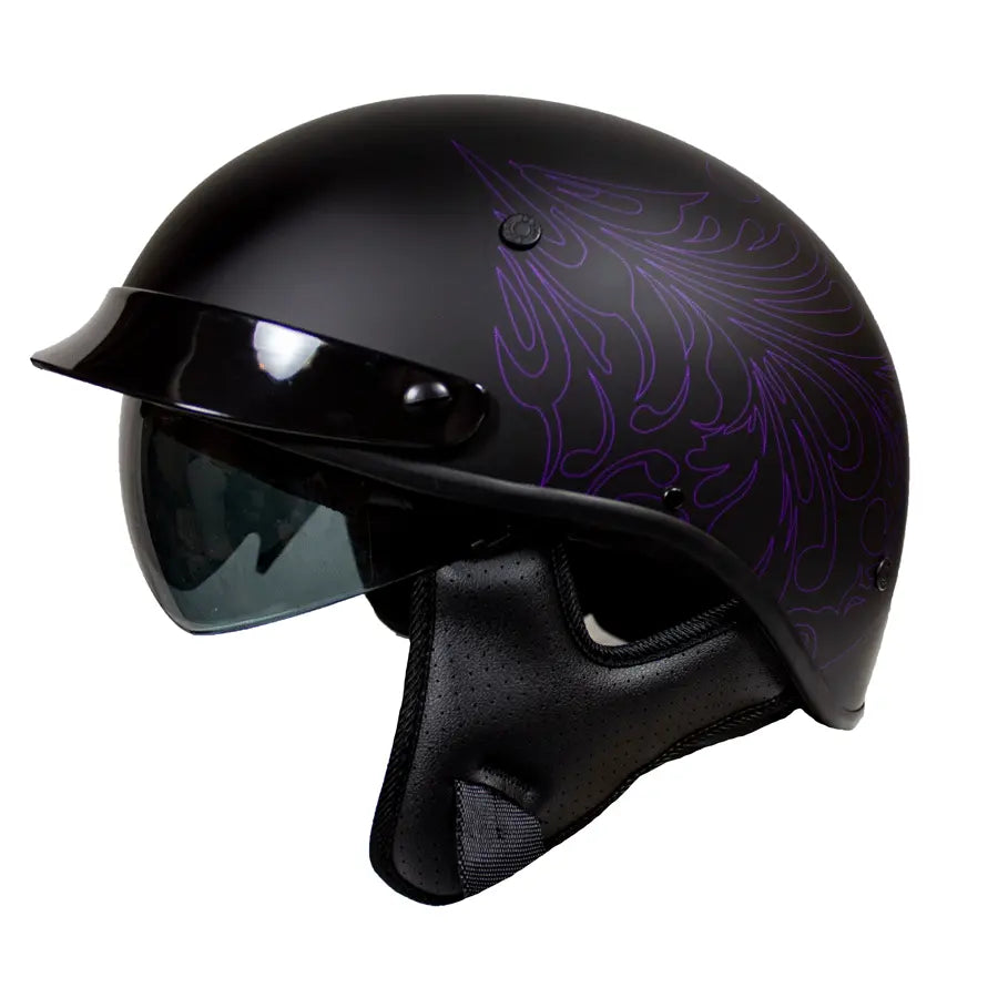 Casco semicerrado VOSS 707FRP morado con diseño de cachemira y viseraEX-STOCK Canada