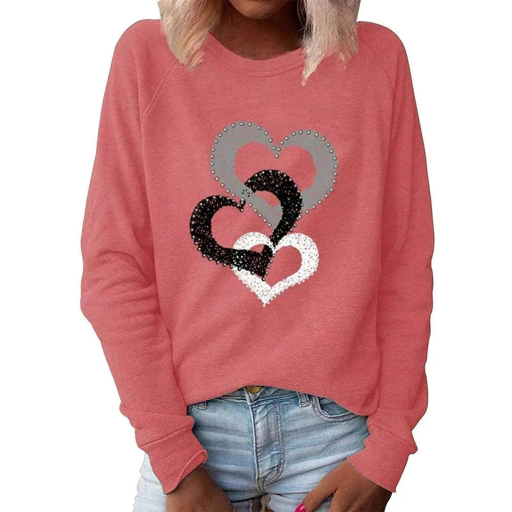 Valentine's Day Love Print Round Neck Long Sleeve Sweater - EX-STOCK Canada