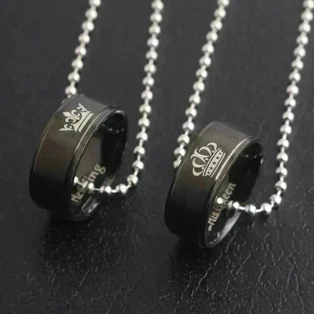 Valentine's Day Simple Crown Her King His Queen Couple Ring Pendant Necklace - EX-STOCK CANADA