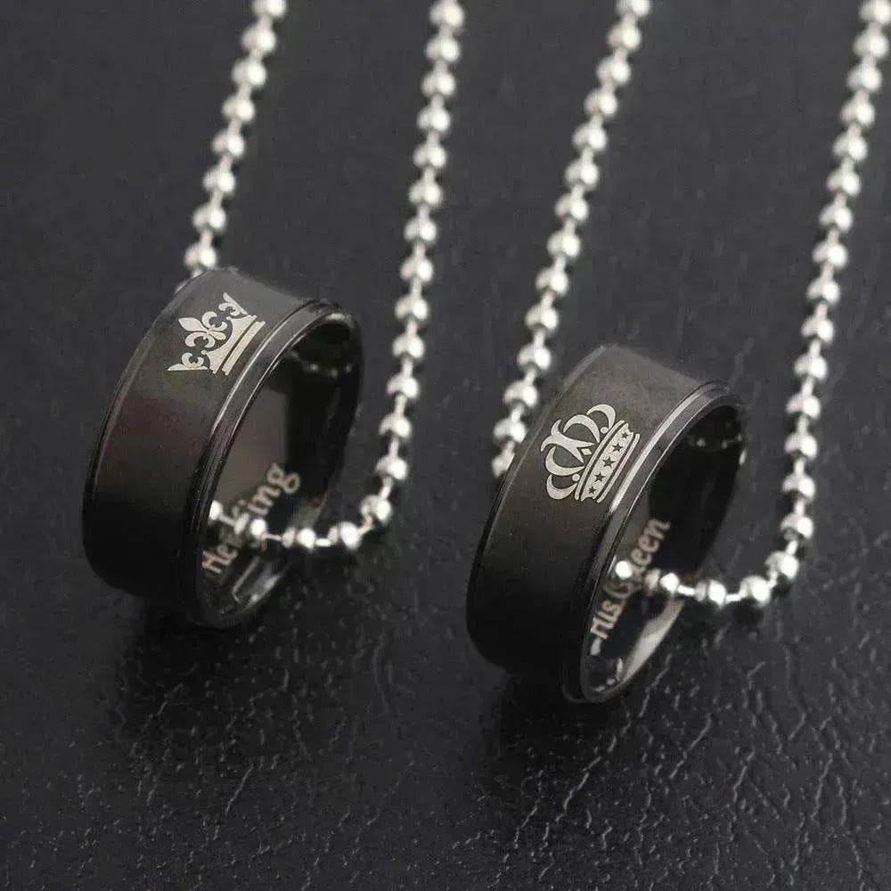 Valentine's Day Simple Crown Her King His Queen Couple Ring Pendant Necklace - EX-STOCK Canada