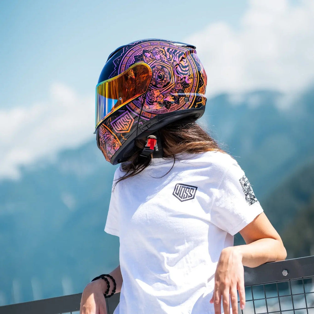 Casco de motocicleta Voss 580 Conquest Gloss Neon MandalaEX-STOCK Canada