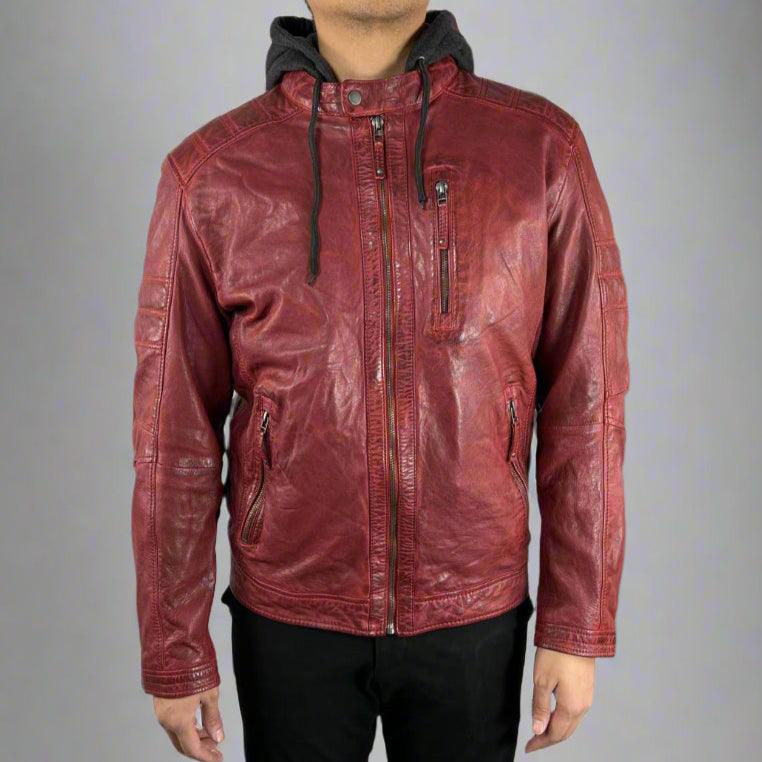 Veste en cuir de mouton pour homme avec capuche amovibleEX-STOCK Canada