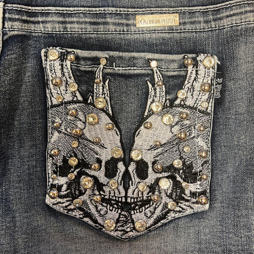 Bus Stop Women's Rhinestone Skull Wing Denim Shorts EX-STOCK Canada