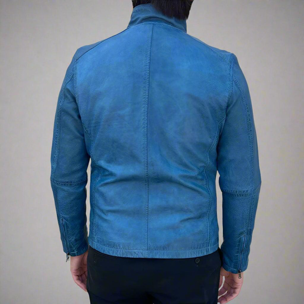Men’s Sheep Leather Jacket. Classic Stand Collar with 2 Pockets EX-STOCK Canada