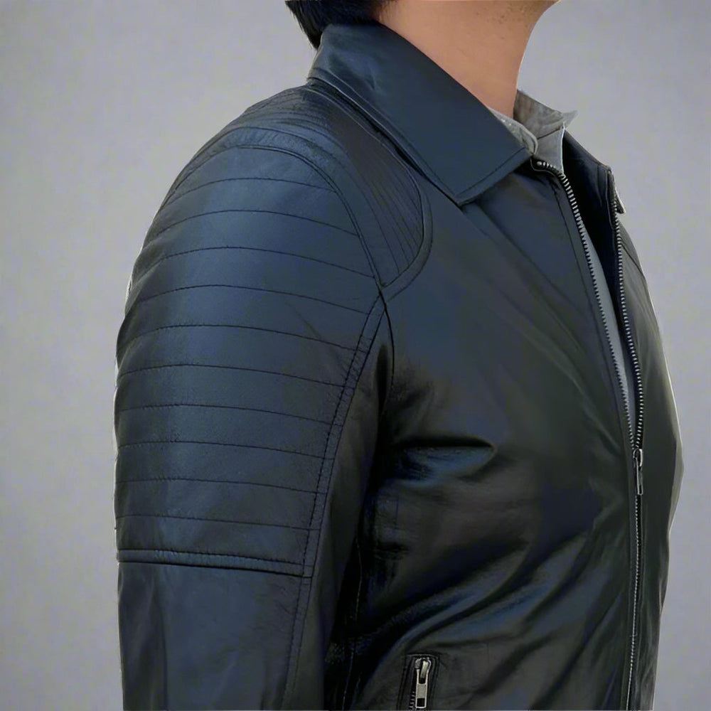 Chaqueta de cuero de oveja para hombre. Diseño clásico acolchado en los hombros con 2 bolsillosEX-STOCK Canada