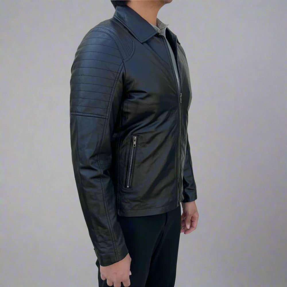 Men's Sheep Leather Jacket. Classic Quilted Shoulder Design with 2 Pockets EX-STOCK Canada