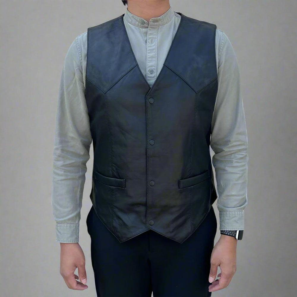 Men's Sheep Leather Vest. Snap Closure & Front Pockets EX-STOCK Canada