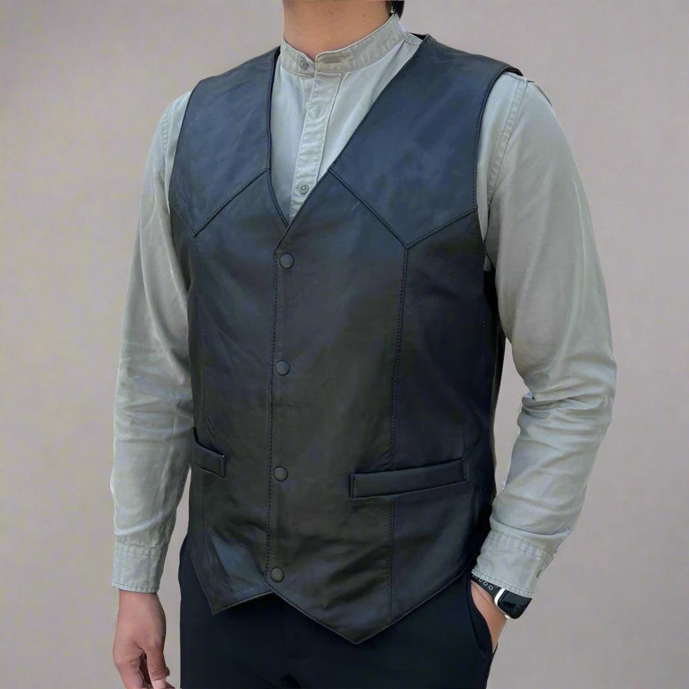Men's Sheep Leather Vest. Snap Closure & Front Pockets EX-STOCK Canada