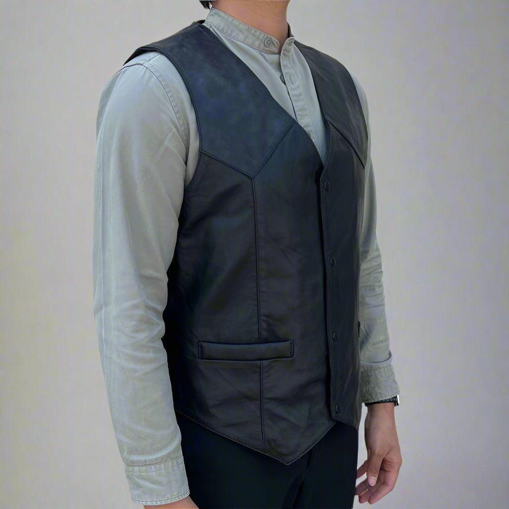Men's Sheep Leather Vest. Snap Closure & Front Pockets EX-STOCK Canada