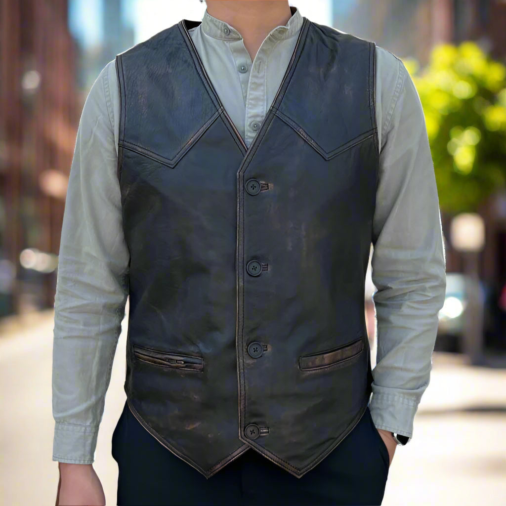 Men's Sheep Leather Ruboff Vest. Classic Button Closure & Front Pockets EX-STOCK Canada