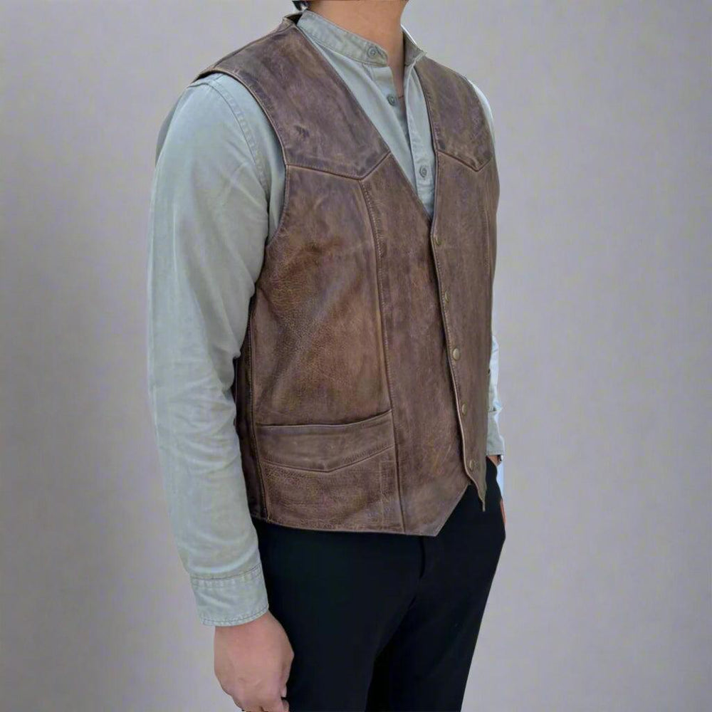 Men's Cow Leather Vest. Classic Style with Snap Closure & Front Pockets EX-STOCK Canada