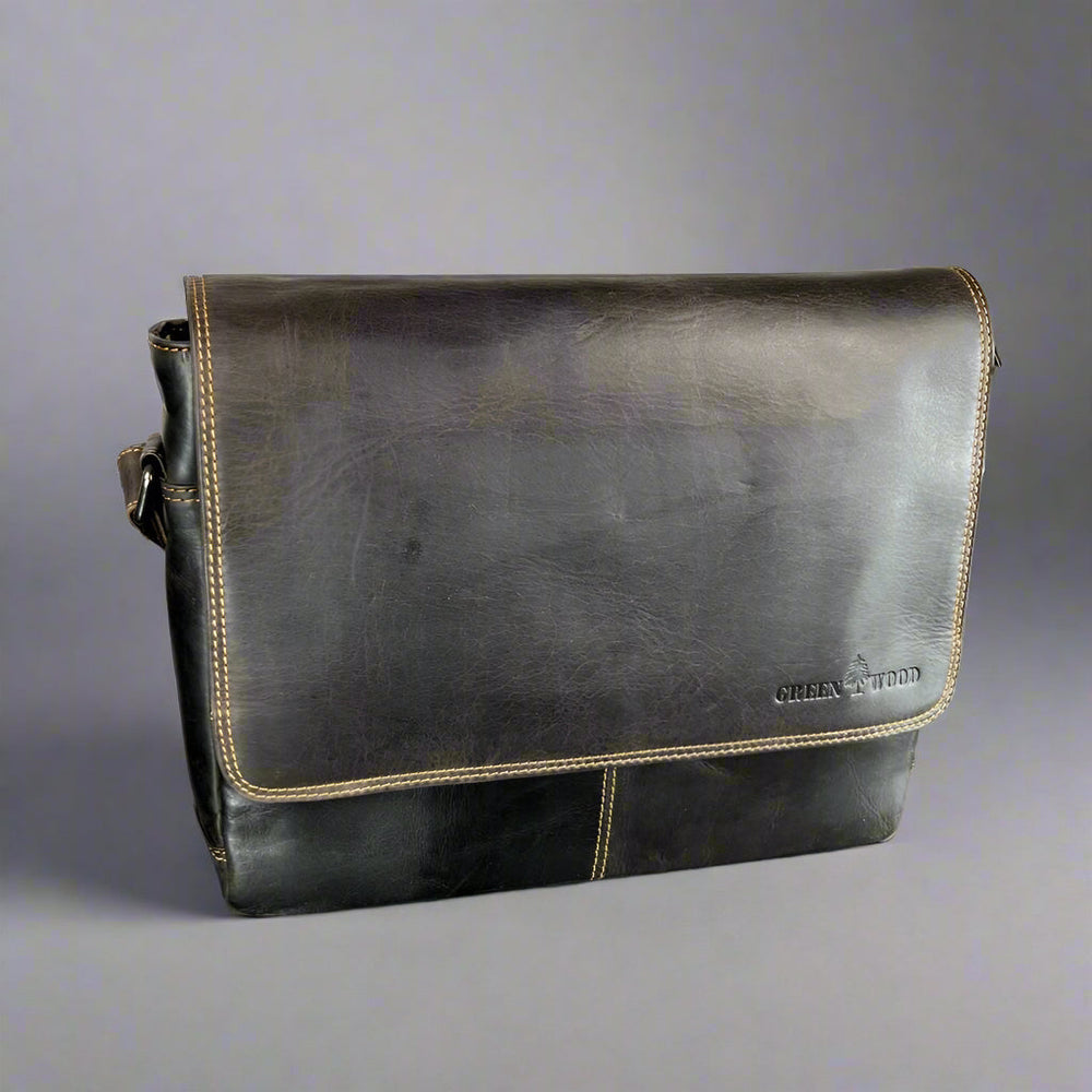 Bolsa de cuero tipo mensajero para portátil GreenwoodEX-STOCK Canada
