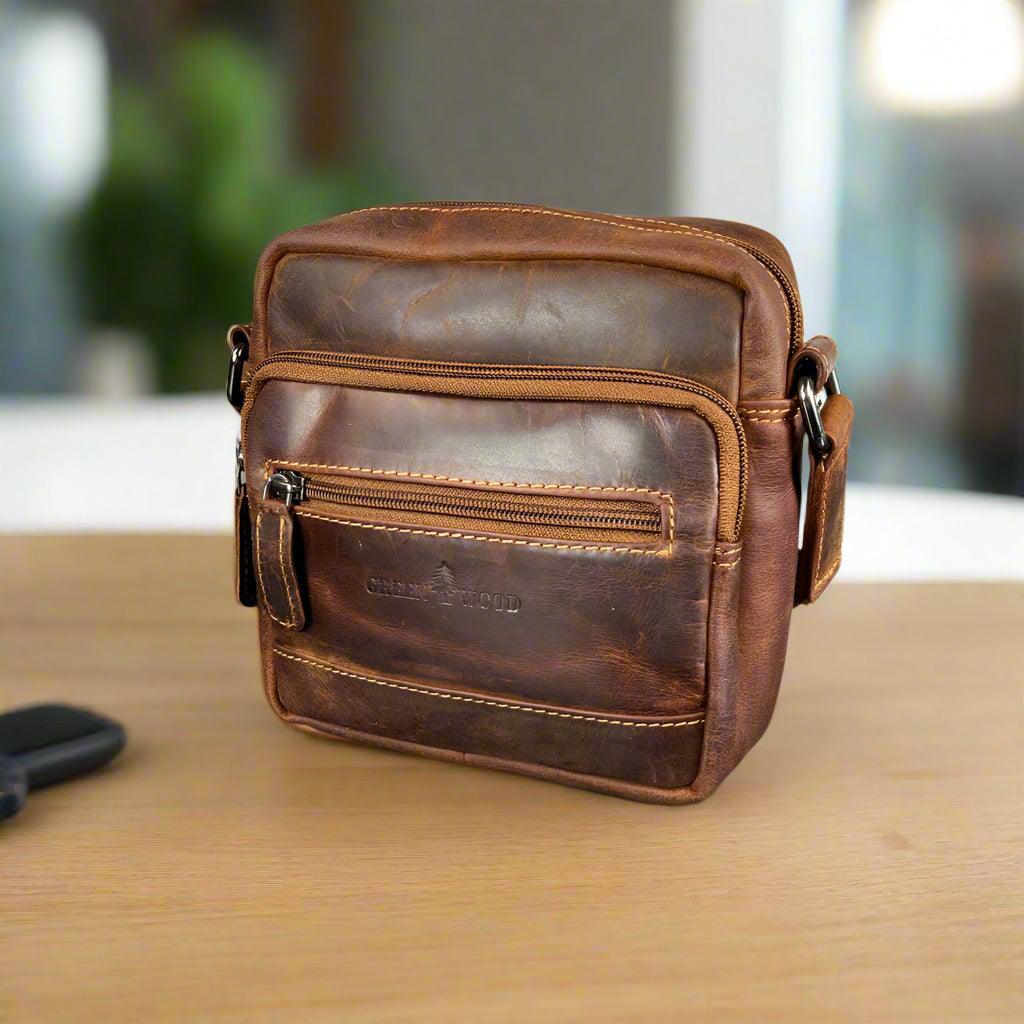 Greenwood Leather Mini-Messenger Bag. Compact Wax Pull-Up Leather Bag for Urban Adventures EX-STOCK Canada