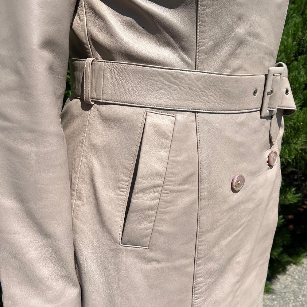 Women's Classic Leather Trench Coat. Double-Breasted Button Closure with Adjustable Belt | EX-STOCK Canada