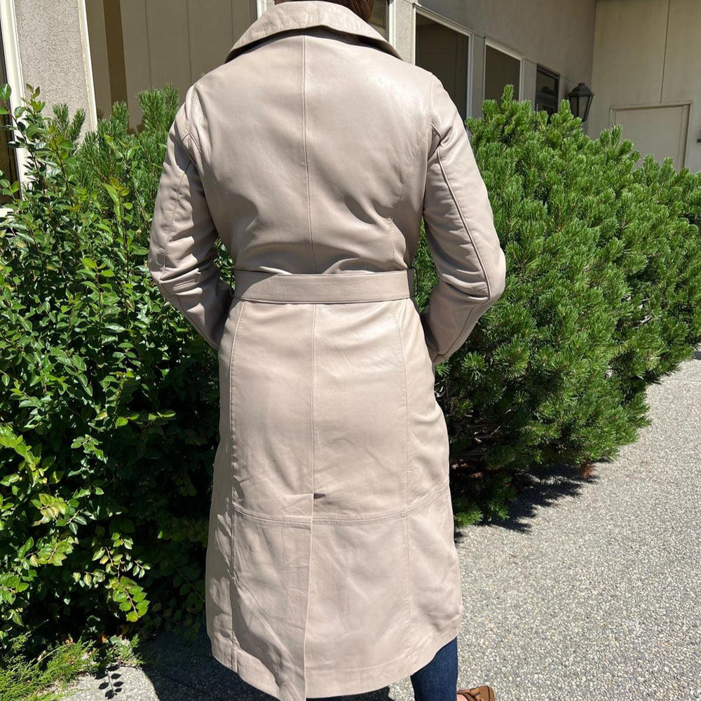 Women's Classic Leather Trench Coat. Double-Breasted Button Closure with Adjustable Belt | EX-STOCK Canada