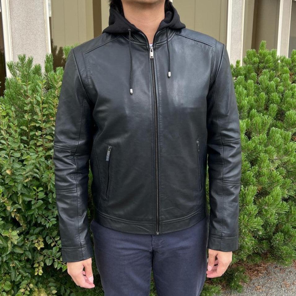 Men's Lamb Leather Hoodie Jacket with Detachable Hood EX-STOCK Canada