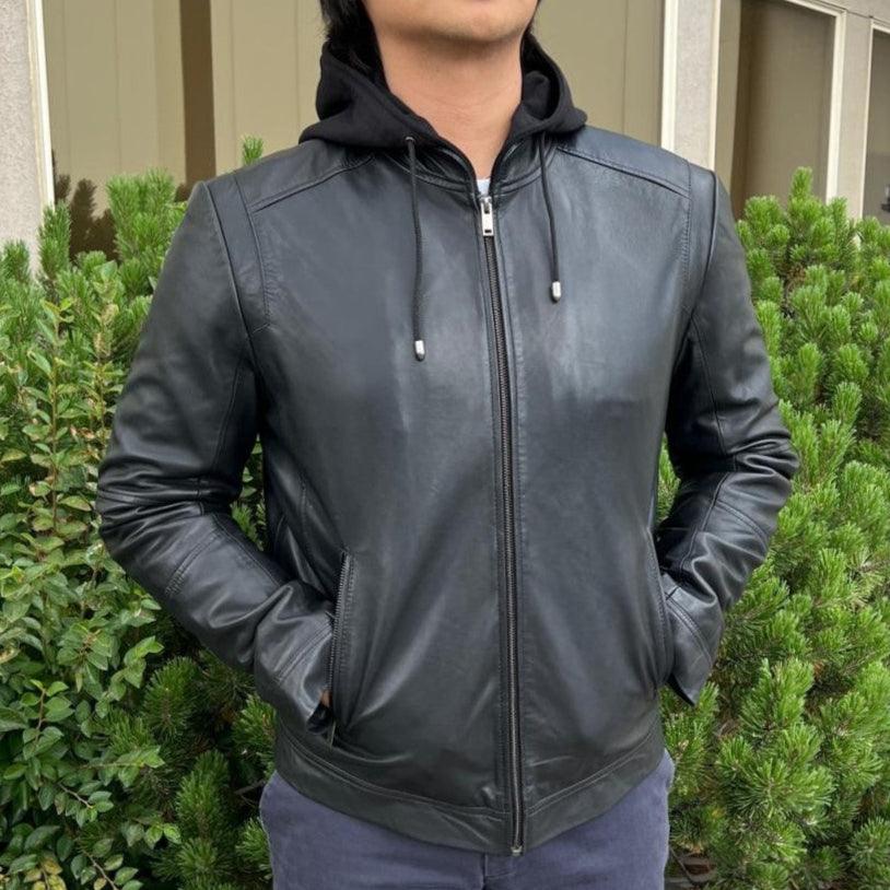 Men's Lamb Leather Hoodie Jacket with Detachable Hood EX-STOCK Canada