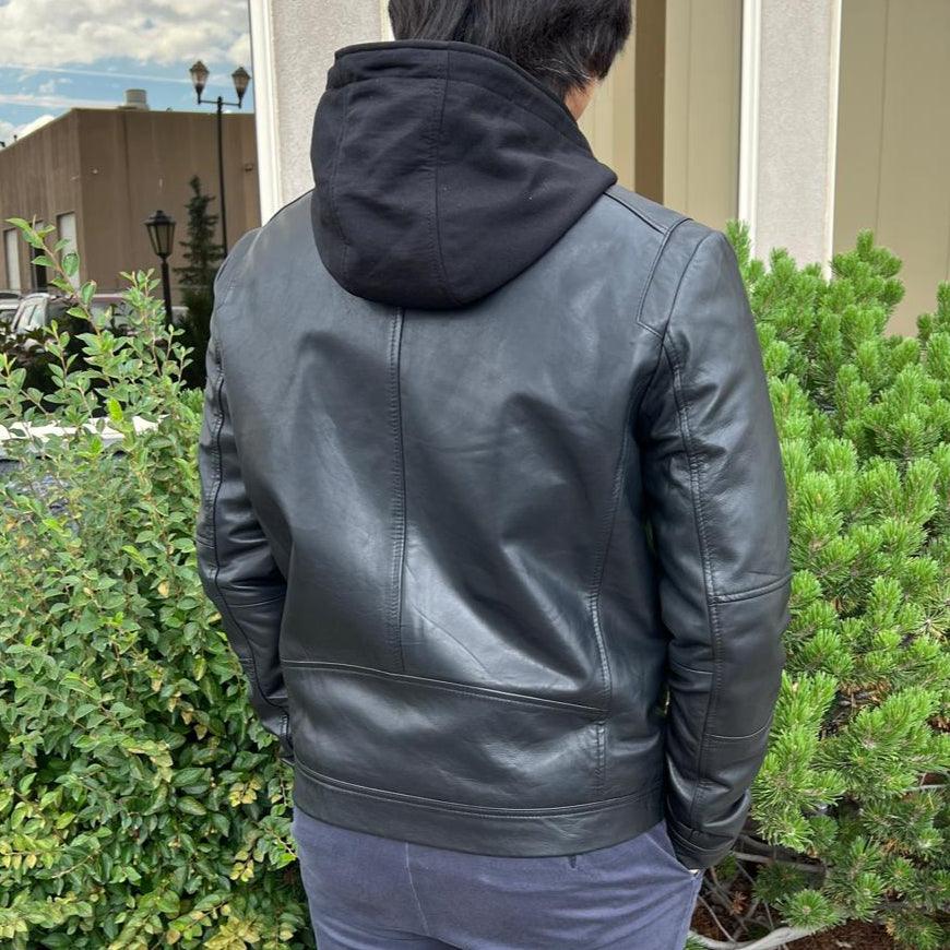Men's Lamb Leather Hoodie Jacket with Detachable Hood EX-STOCK Canada