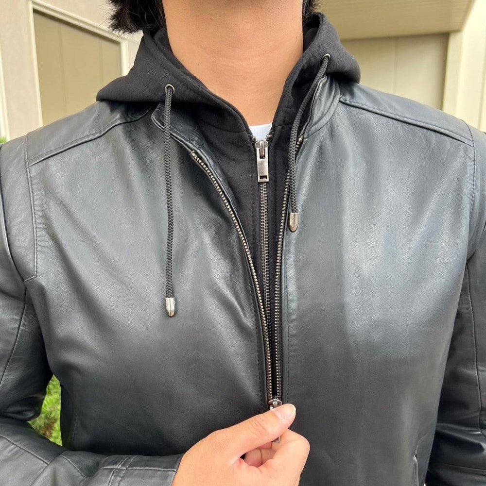 Men's Lamb Leather Hoodie Jacket with Detachable Hood EX-STOCK Canada