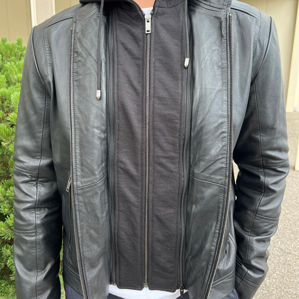 Men's Lamb Leather Hoodie Jacket with Detachable Hood EX-STOCK Canada