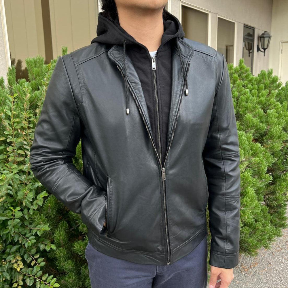 Men's Lamb Leather Hoodie Jacket with Detachable Hood EX-STOCK Canada