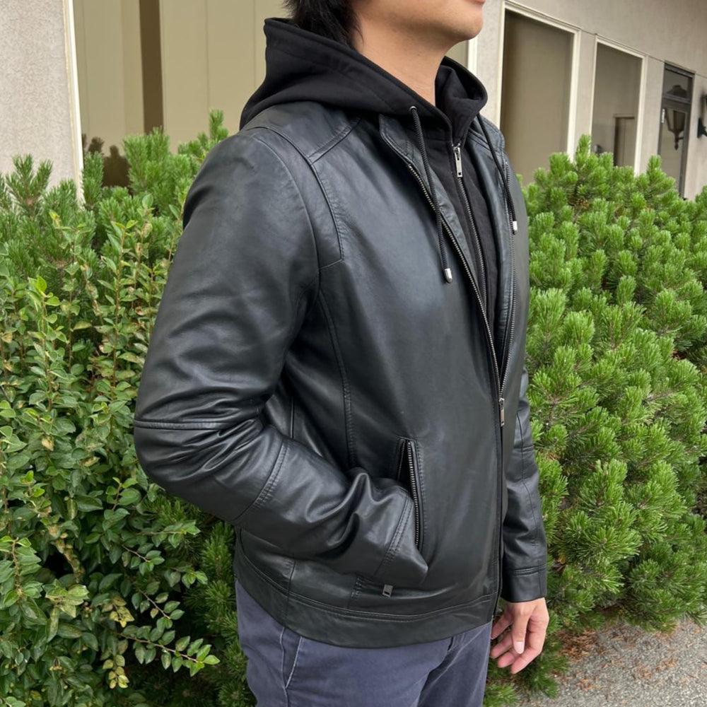 Men's Lamb Leather Hoodie Jacket with Detachable Hood EX-STOCK Canada