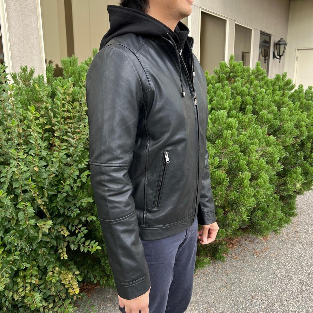 Men's Lamb Leather Hoodie Jacket with Detachable Hood EX-STOCK Canada