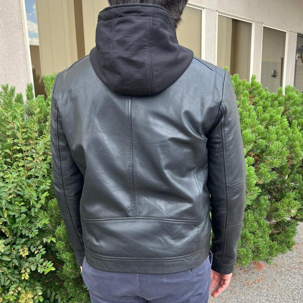 Men's Lamb Leather Hoodie Jacket with Detachable Hood EX-STOCK Canada