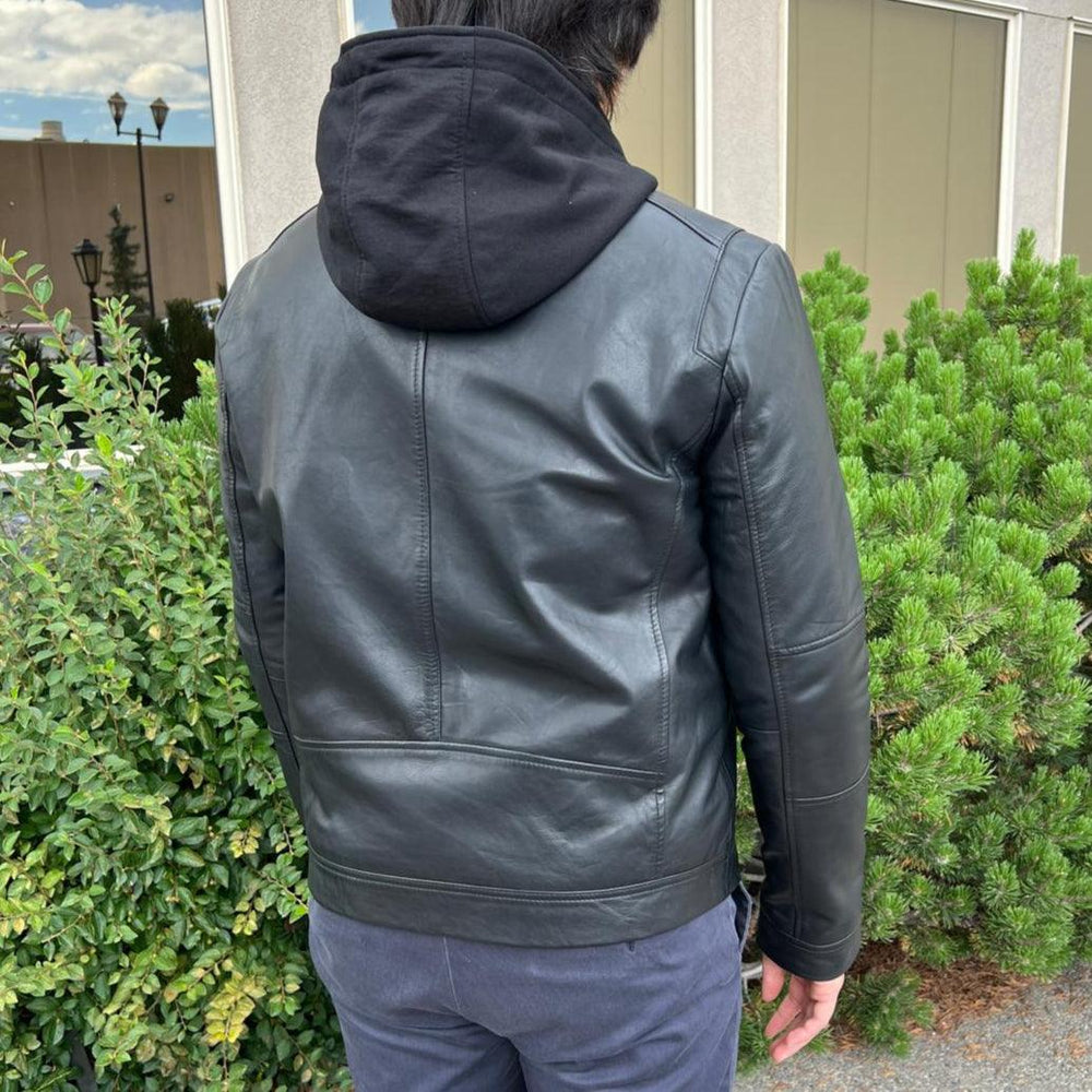 Men's Lamb Leather Hoodie Jacket with Detachable Hood EX-STOCK Canada