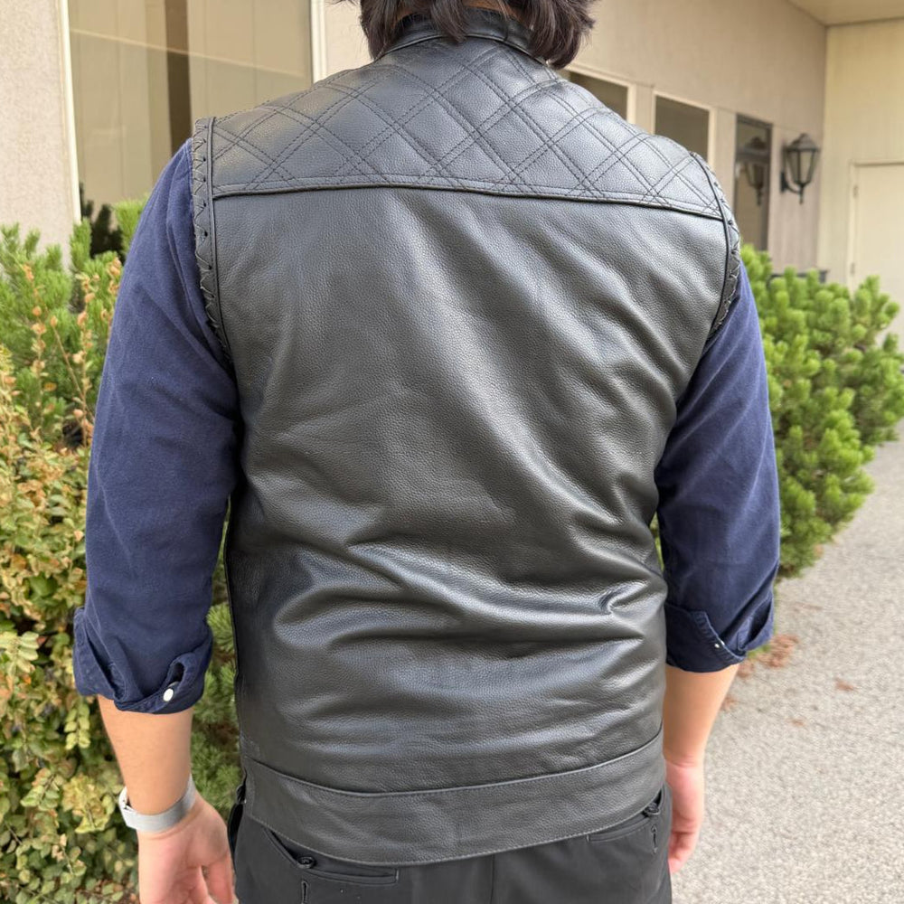 Chaleco de club de motociclistas para hombre de cuero genuino de vacaEX-STOCK Canada