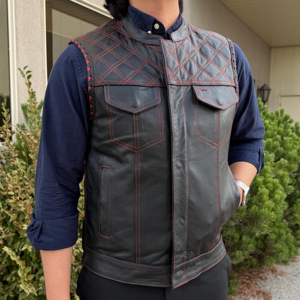 Chaleco de club de motociclistas para hombre de cuero genuino de vacaEX-STOCK Canada