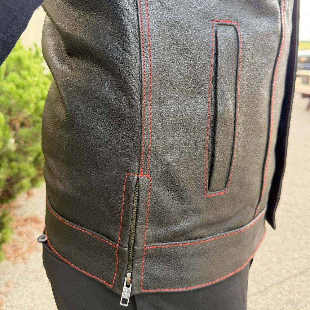 Chaleco de club de motociclistas para hombre de cuero genuino de vacaEX-STOCK Canada