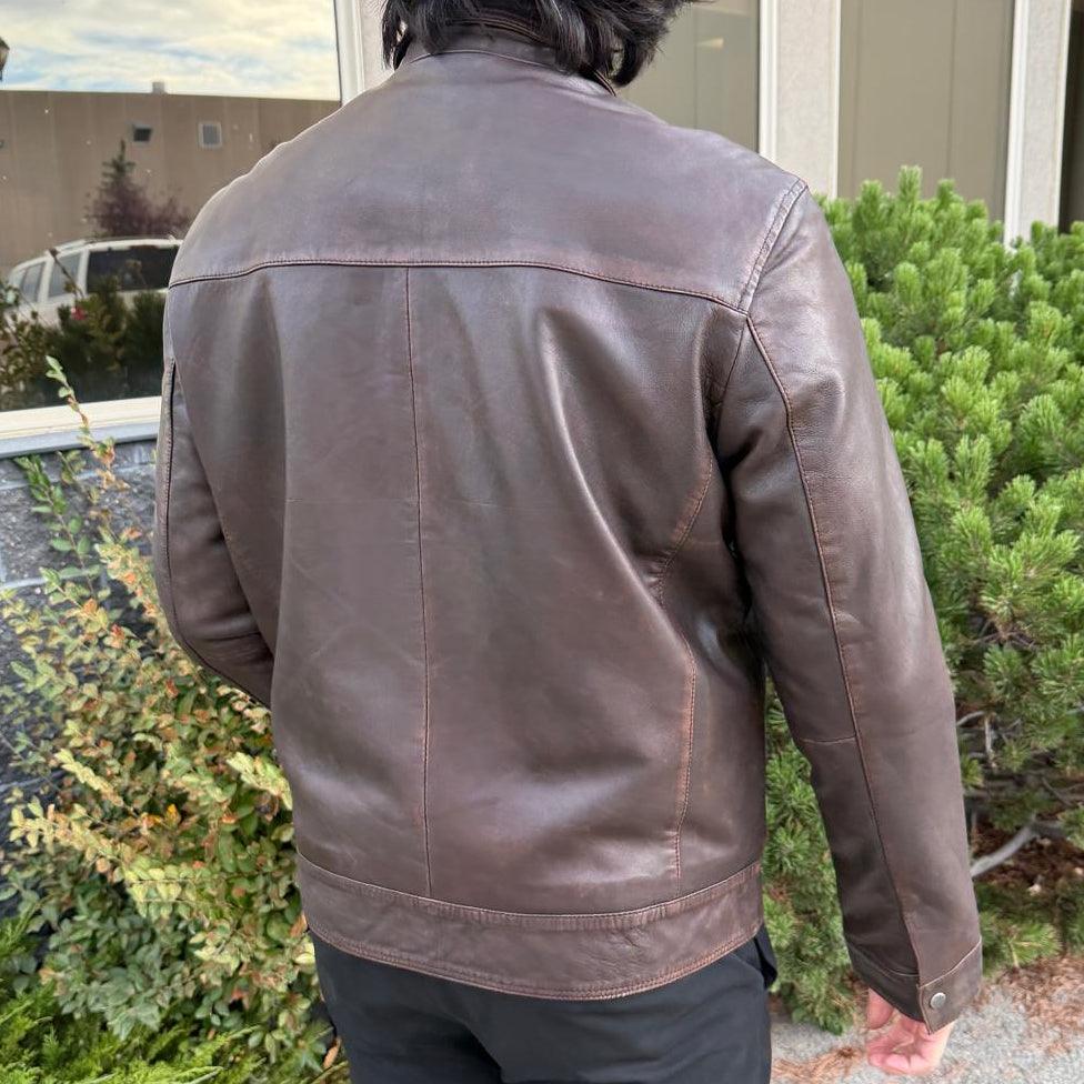 Men's Lamb Leather Jacket. Brown Classic Fit with Full Zip & Side Pockets EX-STOCK Canada