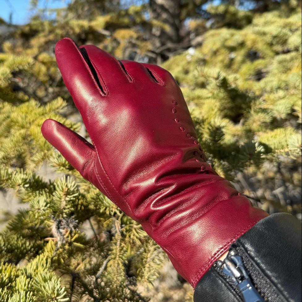 Gants pour femmes en cuir d'agneau teint au tambour avec doublure en mélange de laineEX-STOCK Canada