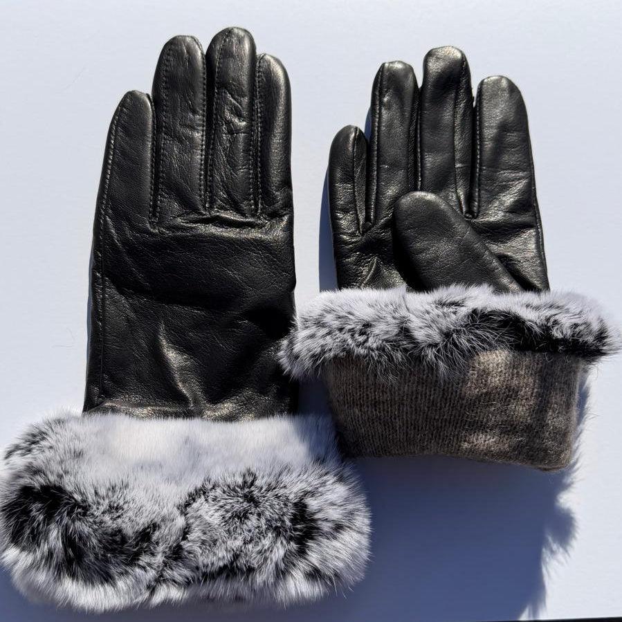 Women's Lamb Leather Gloves with Rabbit Fur Trim EX-STOCK Canada