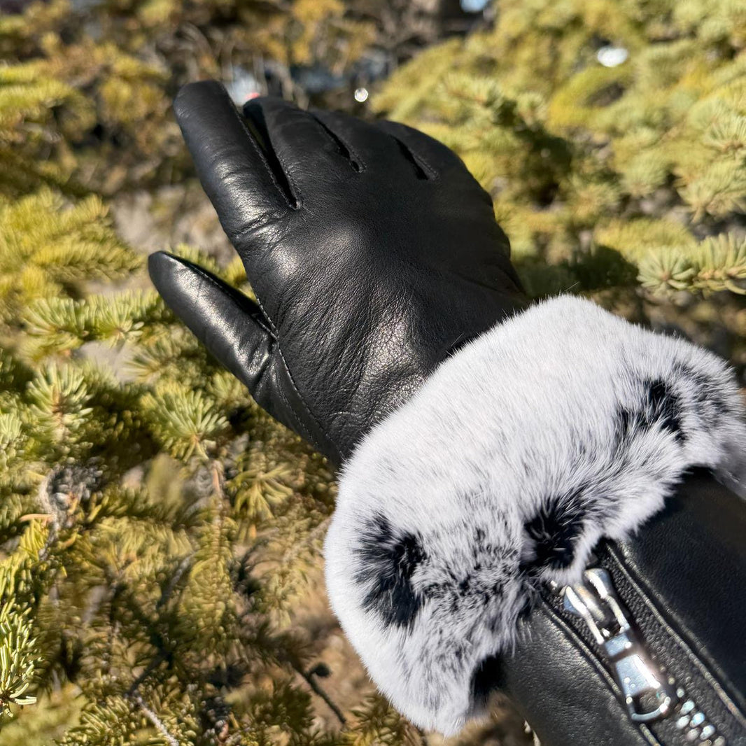 Guantes de cuero de cordero para mujer con ribete de piel de conejoEX-STOCK Canada